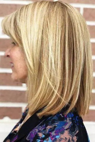 blonde straight lob, side view for women over 50