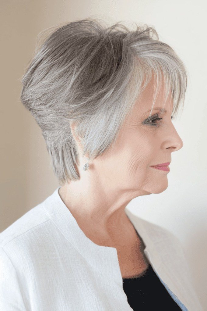 Graceful Silver Pixie - timeless hairstyle for women over 60