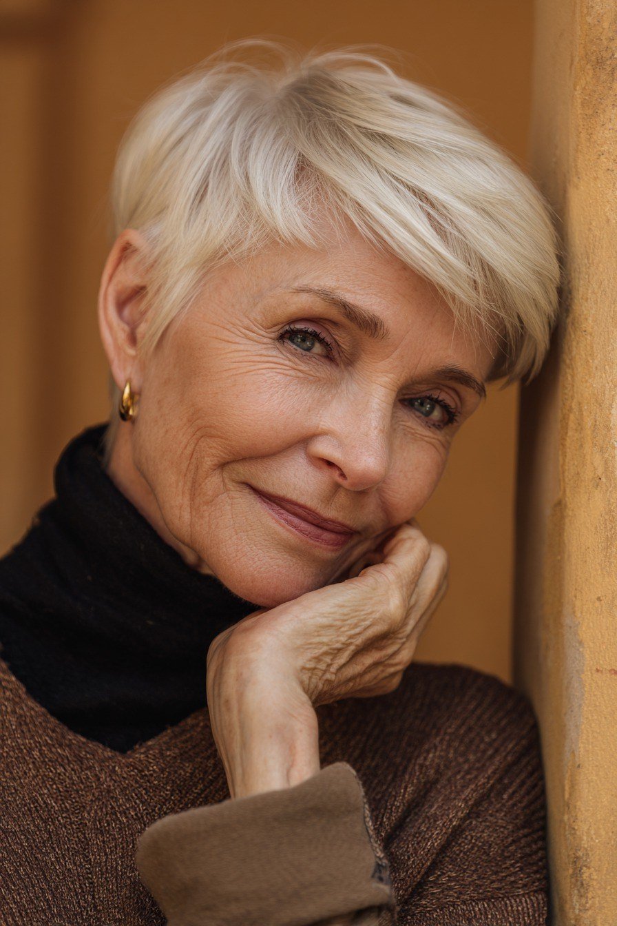 White pixie haircuts for women over 70, trio collage