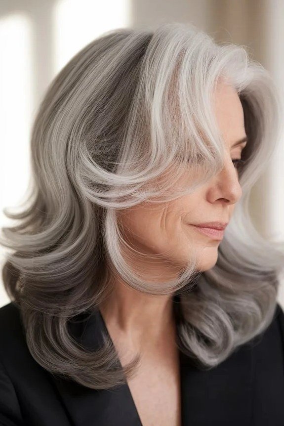 Silver Wavy Medium Layers with Flow, medium hairstyle for women over 70