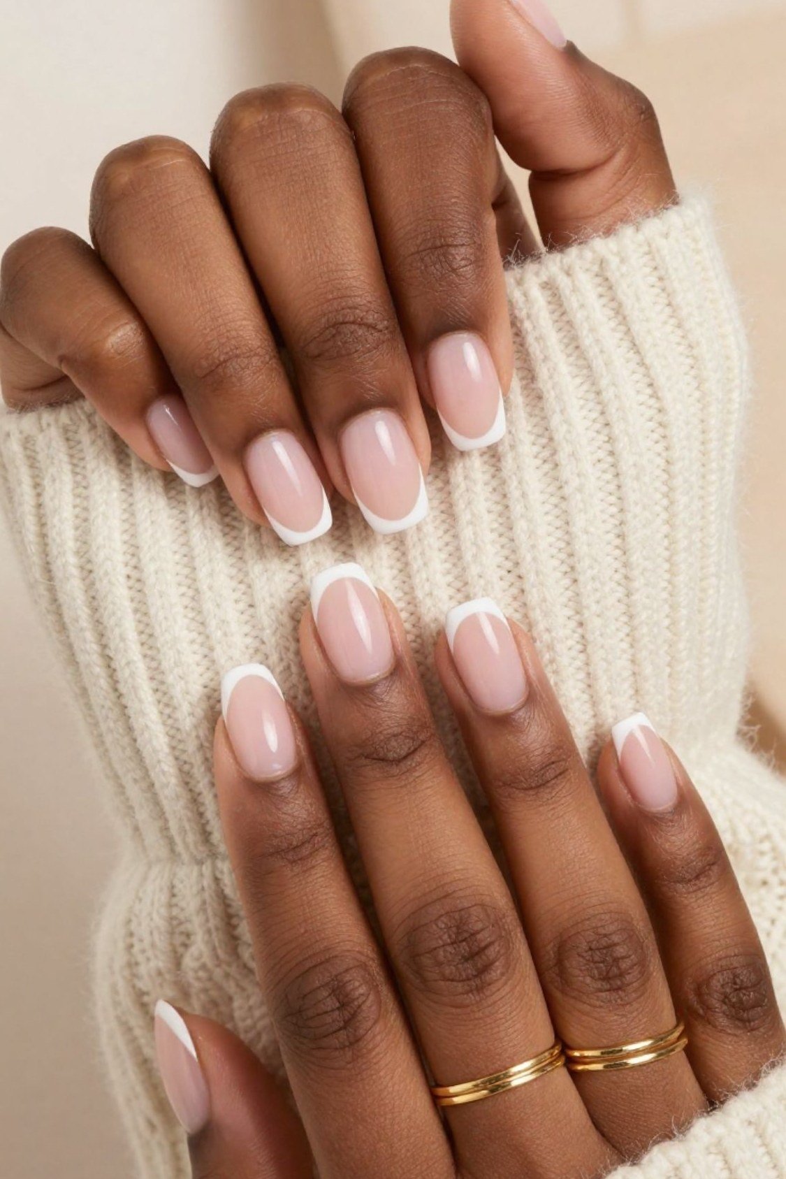Elegant Styling on Deep Skin - micro french manicure with ultra-thin tip line, elegant nail design for women over 50