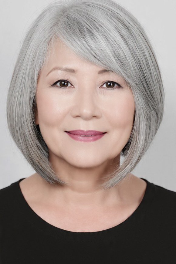 Silver Straight Layered Bob for women over 60