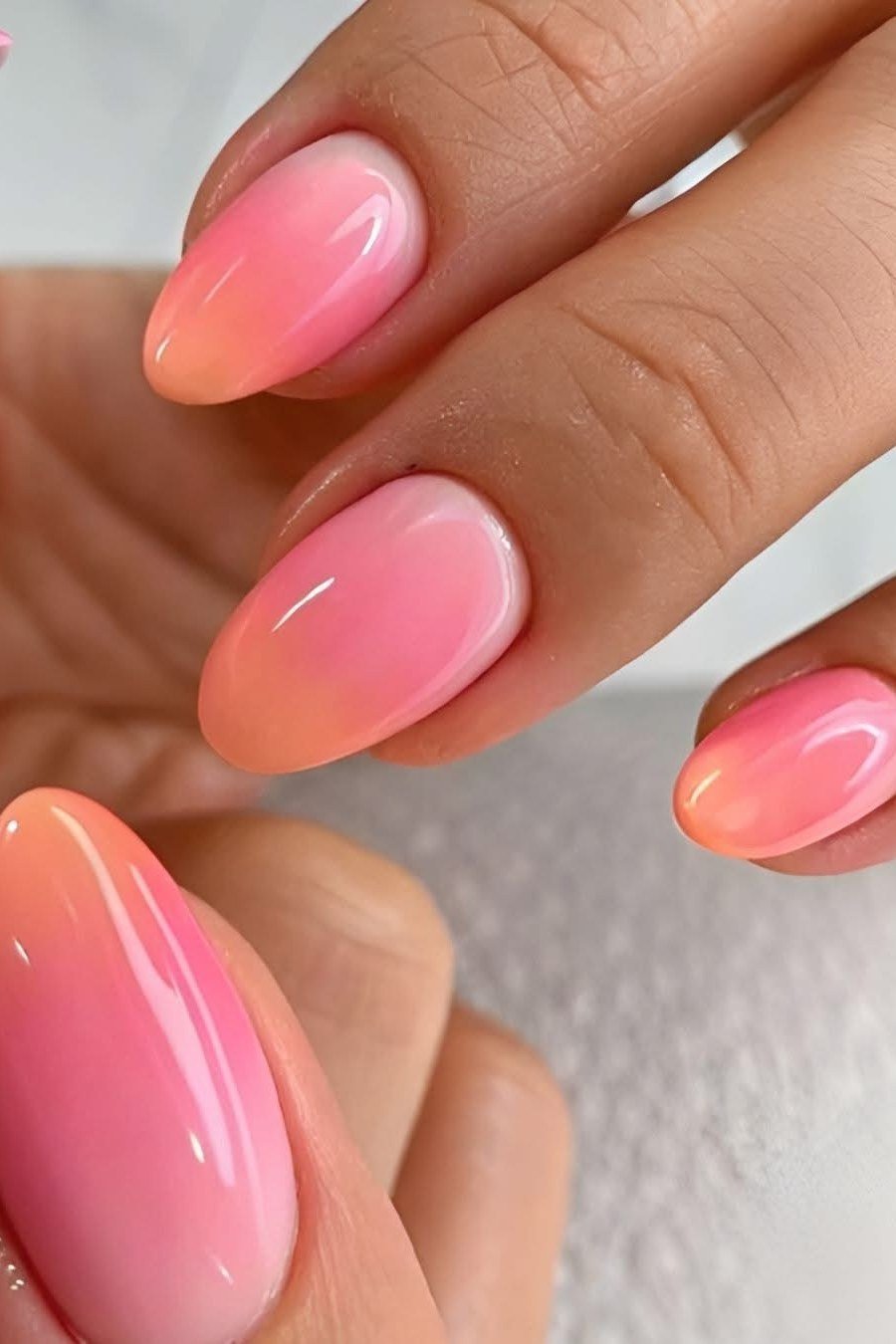 Soft Pink Almond Ombre - Blush pink deepens gently toward the tips on these medium almond nails.