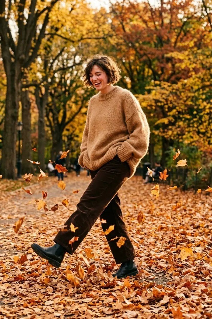 Camel Turtleneck with Brown Corduroys - fall outfit for women over 40