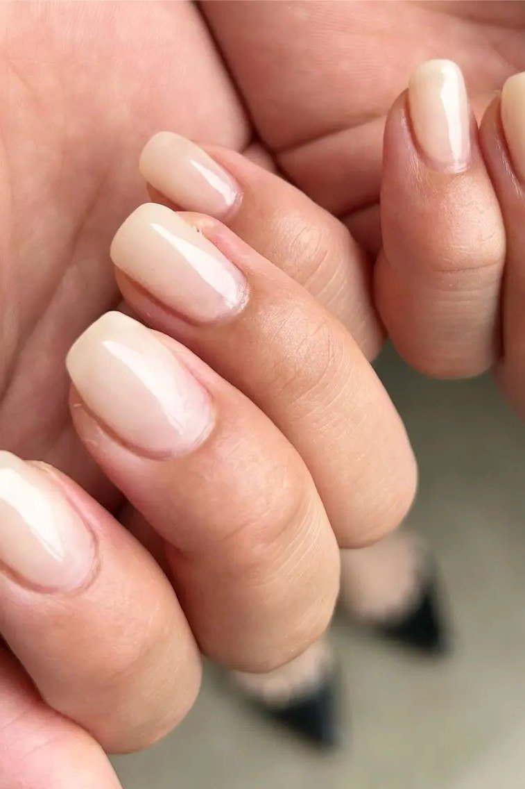 Milky Nude White Squoval Nails for women over 60