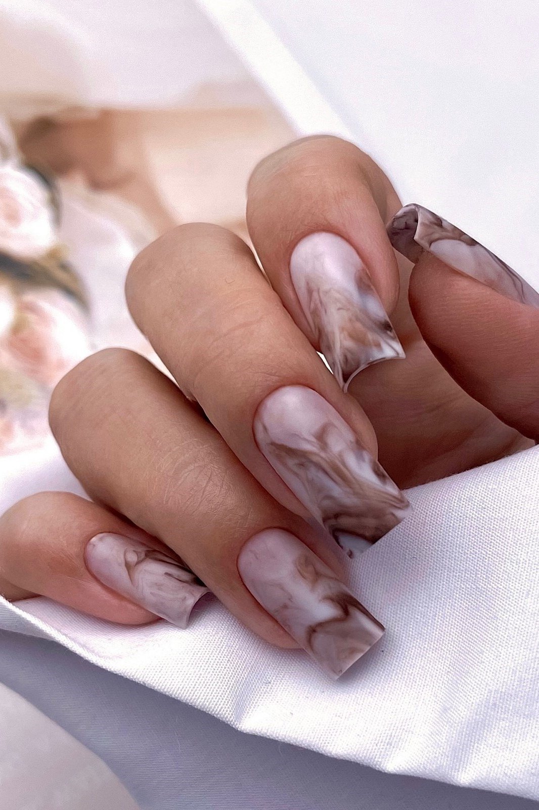 taupe marble almond nails