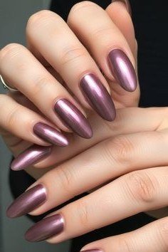 Mauve Chrome Almond Nails, elegant mauve nail idea for women over 60