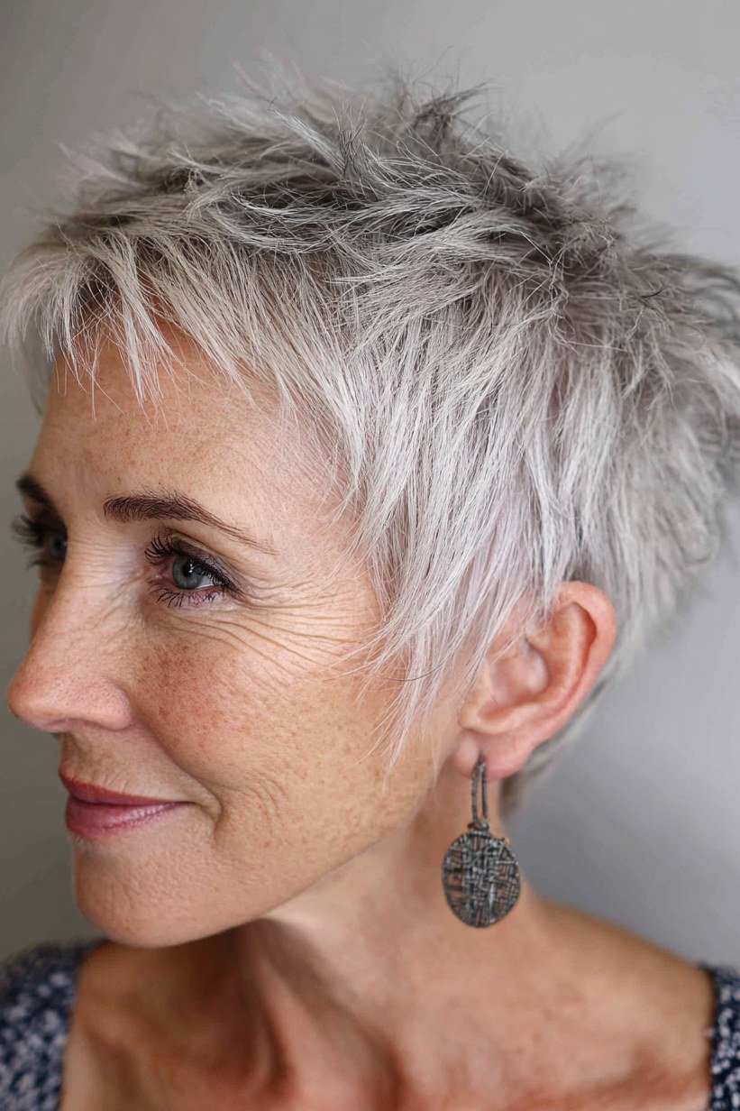 White pixie with fringe for women over 70