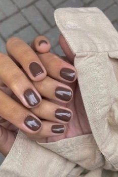 Chocolate Brown Short Squoval Nails - old money fall nail color for women over 40