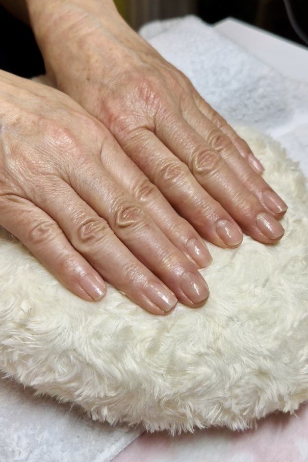 Sheer Nude on a Cozy Day gel nails for women over 60
