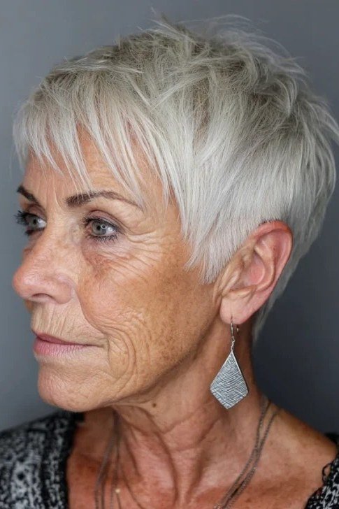 White Textured Pixie - sassy hairstyle for older women