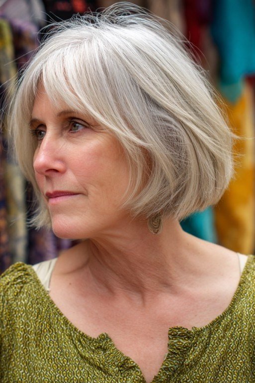 blonde bob with bangs textured layers - textured bob haircut idea for women over 60