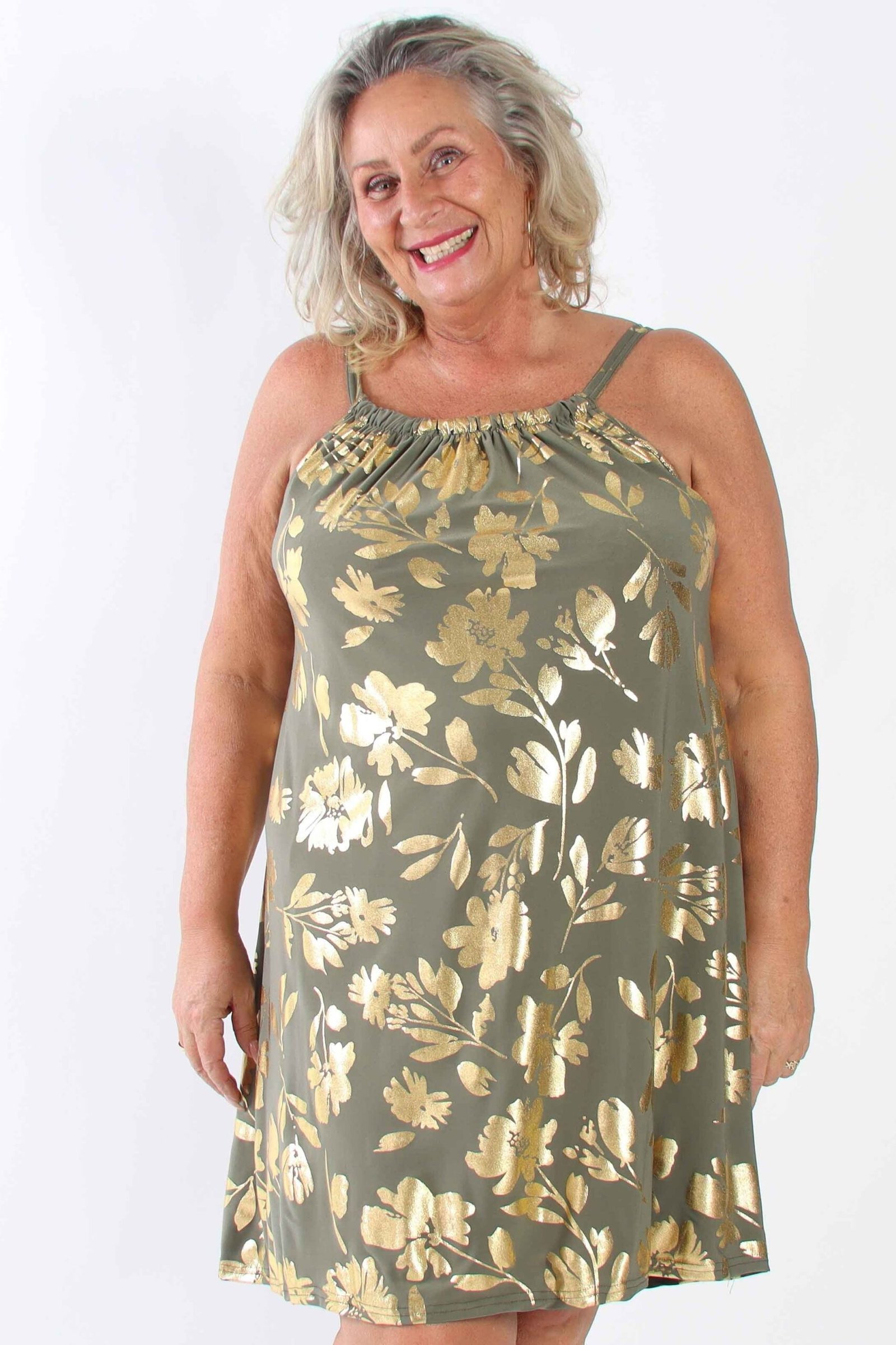 Breezy summer dress for women over 60: blue green floral beach maxi
