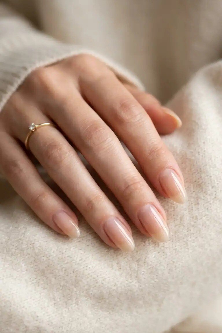 Sheer nude short nails for women over 50