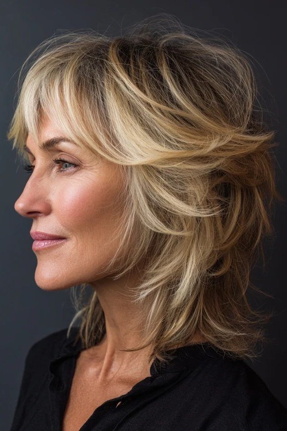 Blonde textured shag haircut for women over 50