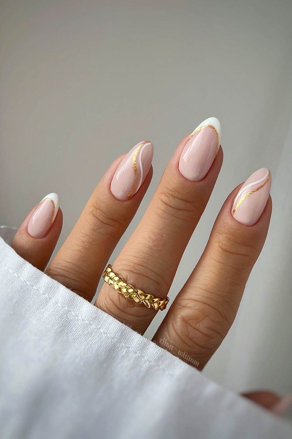 White almond french with gold line detail