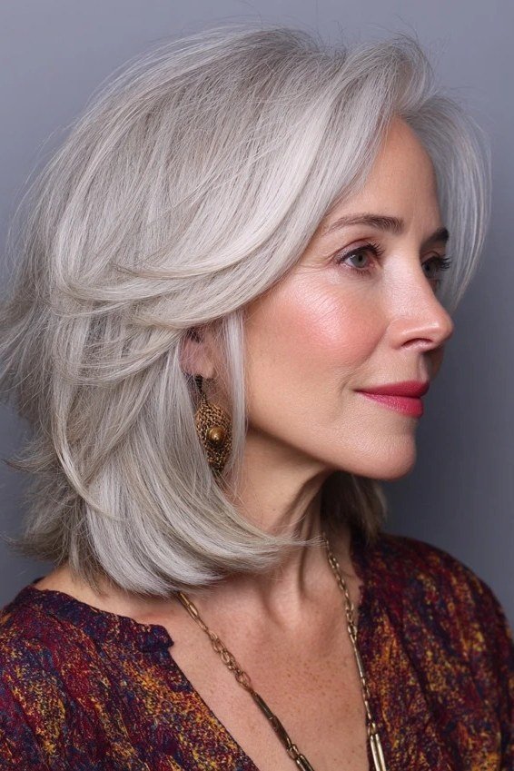 Silver Layered Bob with Movement for women over 70