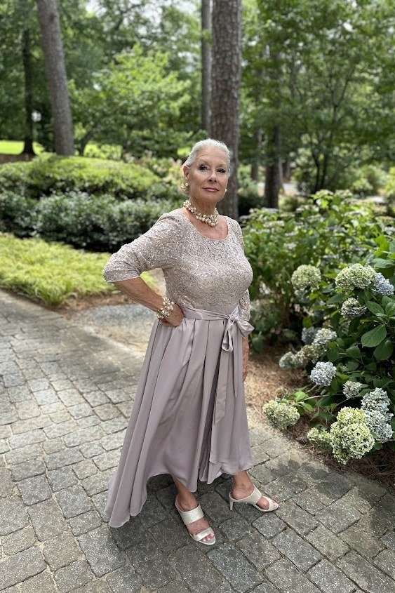 mauve lace-overlay two-piece dress set, garden,, elegant wedding guest dress for women over 60