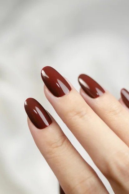 Copper Metallic Almond - fall nail color idea for women over 60