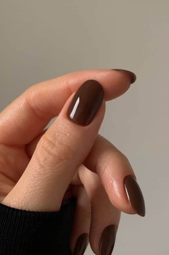 Chocolate Brown Almond Nails - old money fall nail color for women over 40