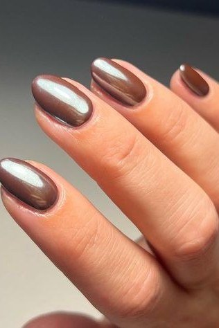 Brown Chrome Almond Nails - brown nail idea for women over 50