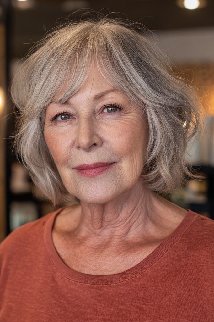 Blonde Wavy Bob with Easy Charm, medium hairstyle for women over 70