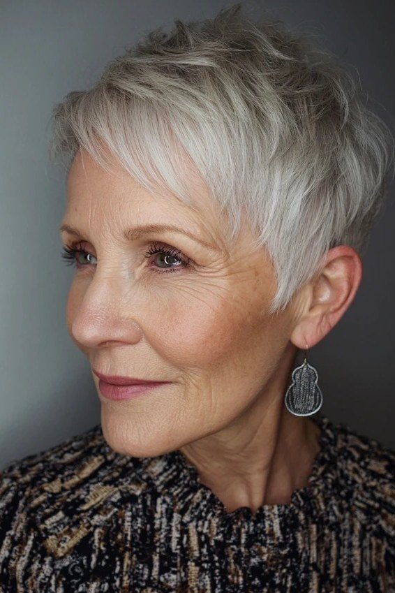White Pixie with Airy Crown - sassy hairstyle for older women