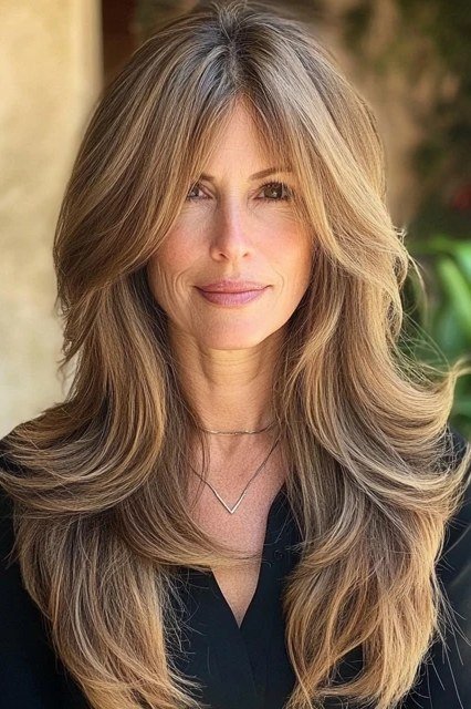 Ash Blonde Long Butterfly Layers - butterfly cut hairstyle for women over 60