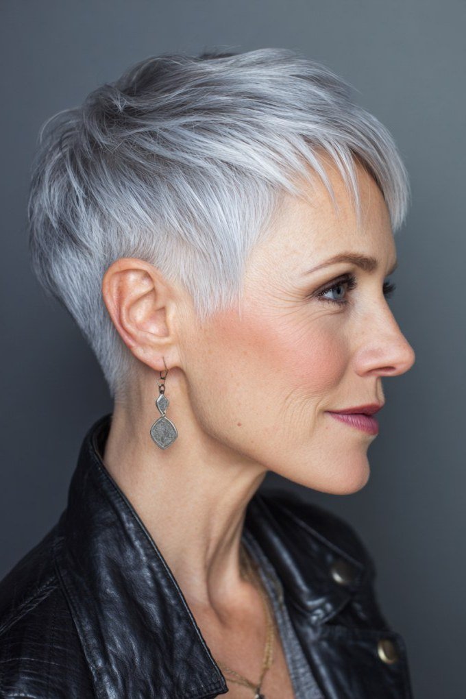 Leather-Jacket Undercut Pixie - bold edgy pixie haircut for women over 50