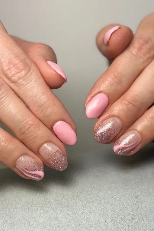 pink and glitter ombre nails