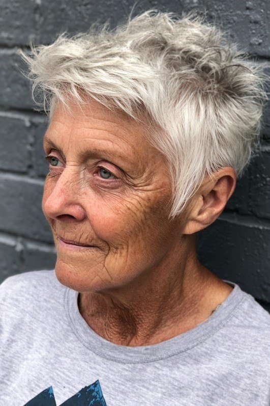 Pink-Tinted Shaggy Pixie - hairstyle for women over 70