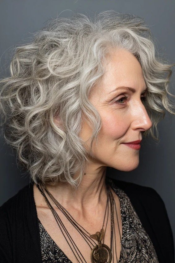 Classic Silver Curly Bob - short curly hairstyle for women over 60