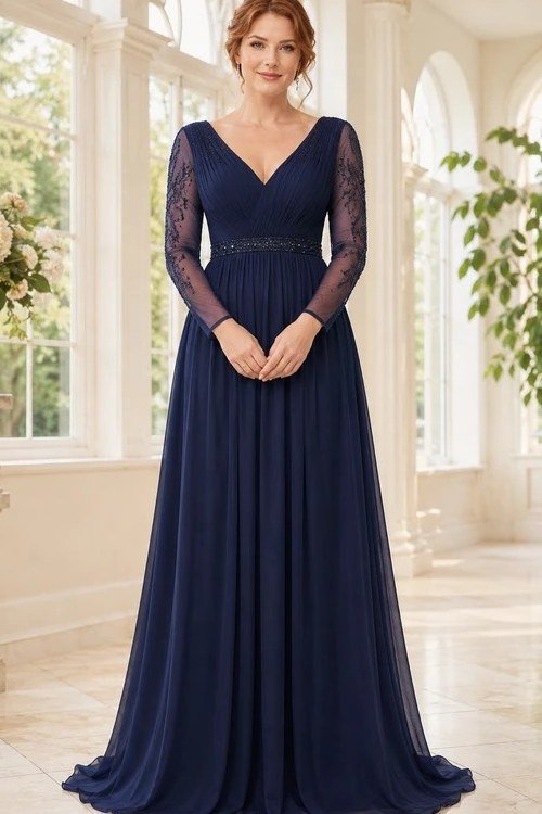 Navy Lace Gown with Keyhole Neckline - evening outfit for women over 60