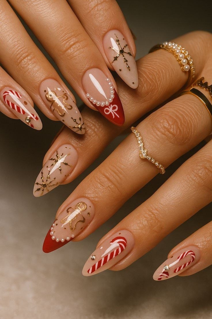 gold glitter christmas nails for women over 70