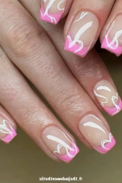 Pink Swirl French - short French nails for women over 60
