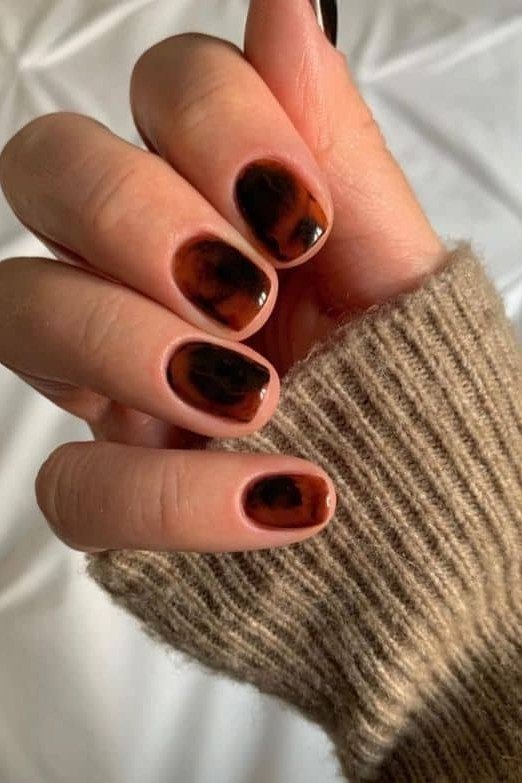 Dark Chocolate Short Square Nails, chocolate brown fall nail design for women over 60