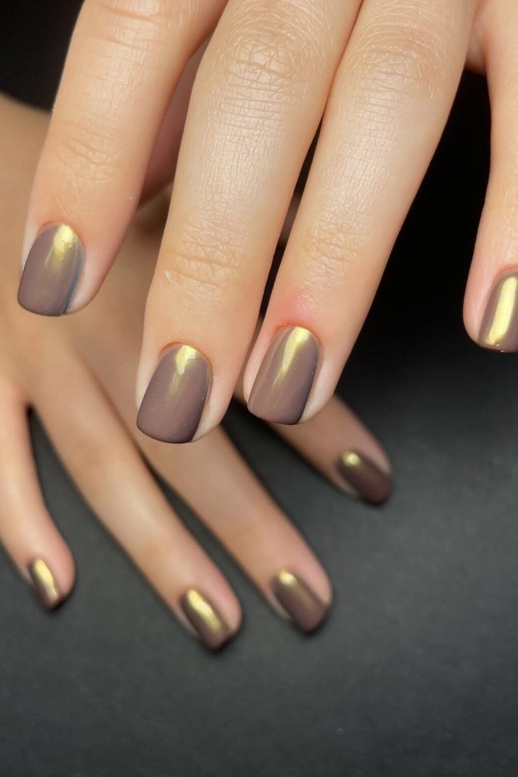 Bronze-Gold Chrome Short Square Nails - brown nail idea for women over 50