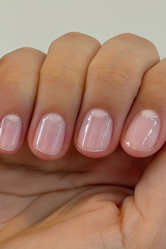 Sheer Pink Short Square gel nails for women over 60