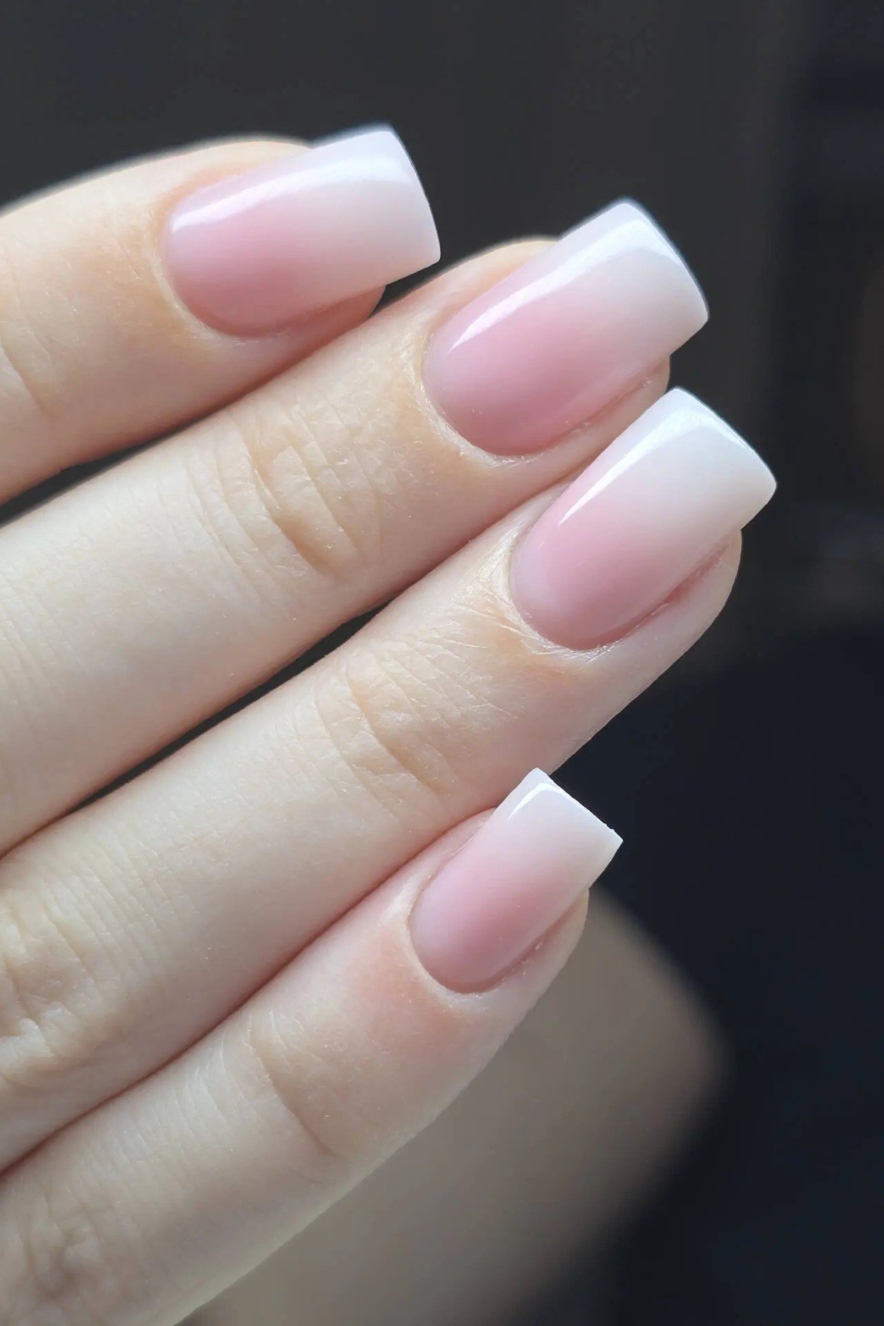 soft pink white baby boomer ombre on medium square nails