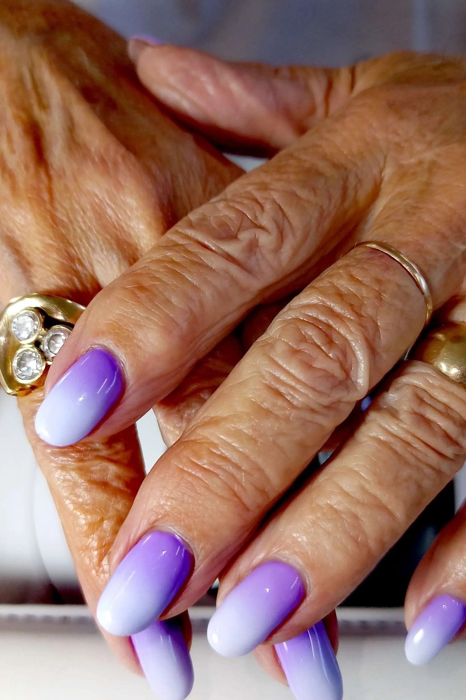 Purple Ombre Almond Nails for women over 60