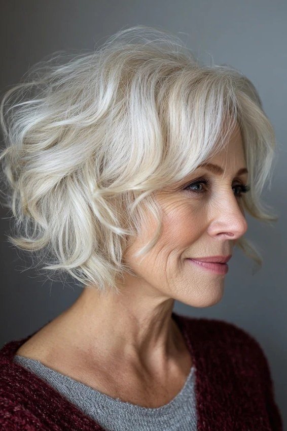 Platinum Wavy Bob - short wavy bob hairstyle for women over 60