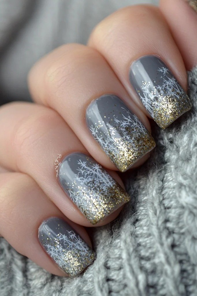 grey and gold glitter, grey sweater