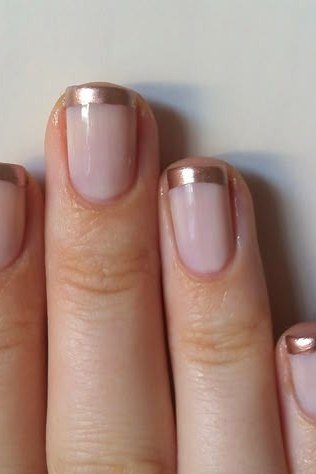 Nude Nails with Rose-Gold French Tips, fall nail color idea for women over 50
