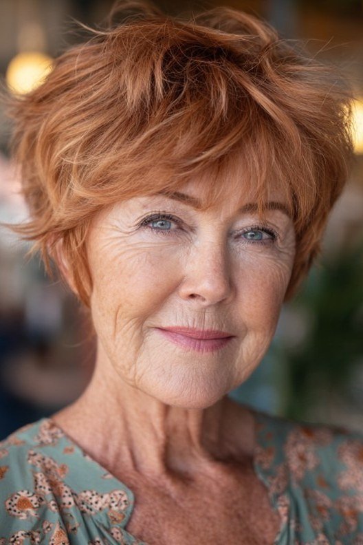 copper voluminous pixie for women over 50 front view