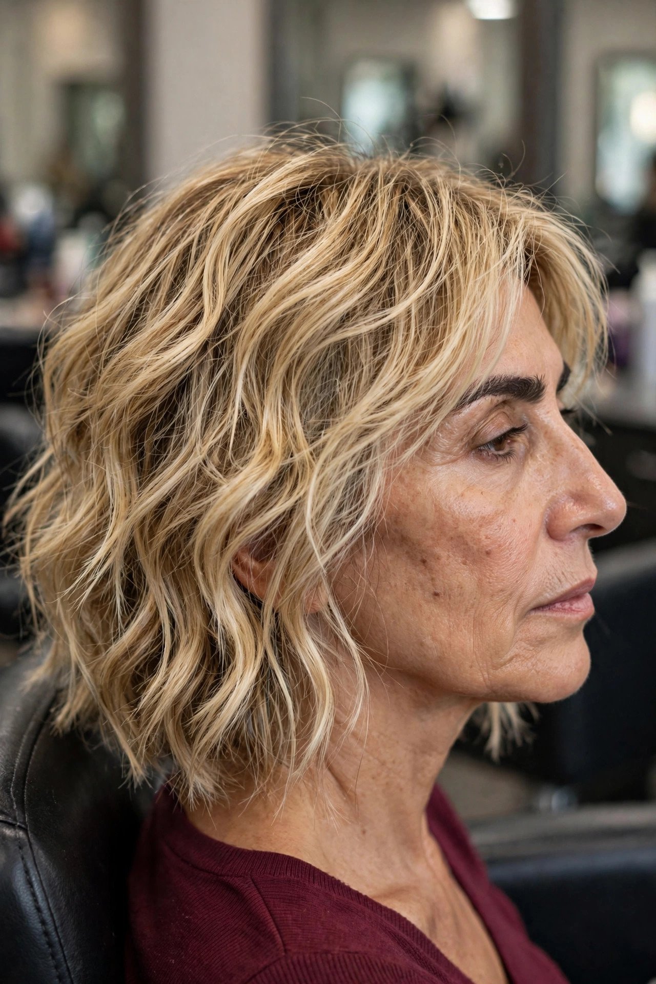 Shaggy bob with beach waves for thin fine hair