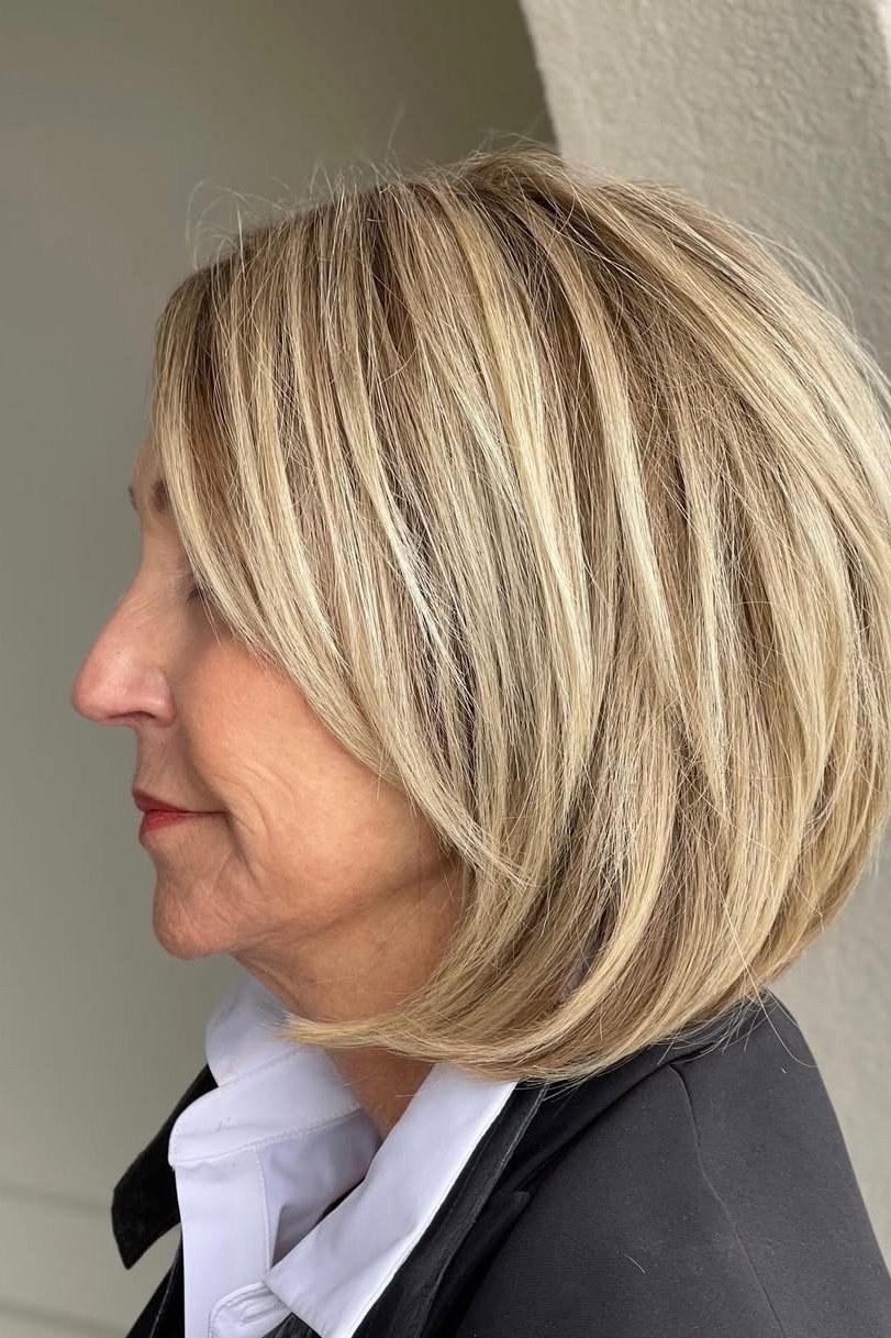 Angled Blonde Bob - timeless hairstyle for women over 60