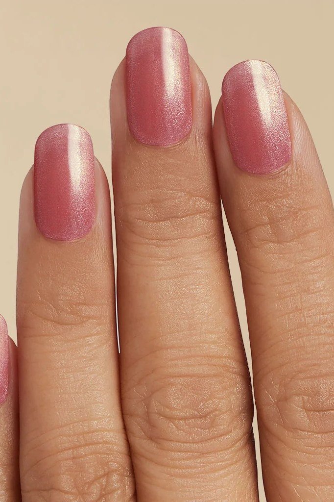 Shimmery pink square nails glossy