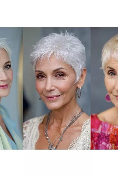 Blonde wavy pixie bob haircut for women over 70, front view
