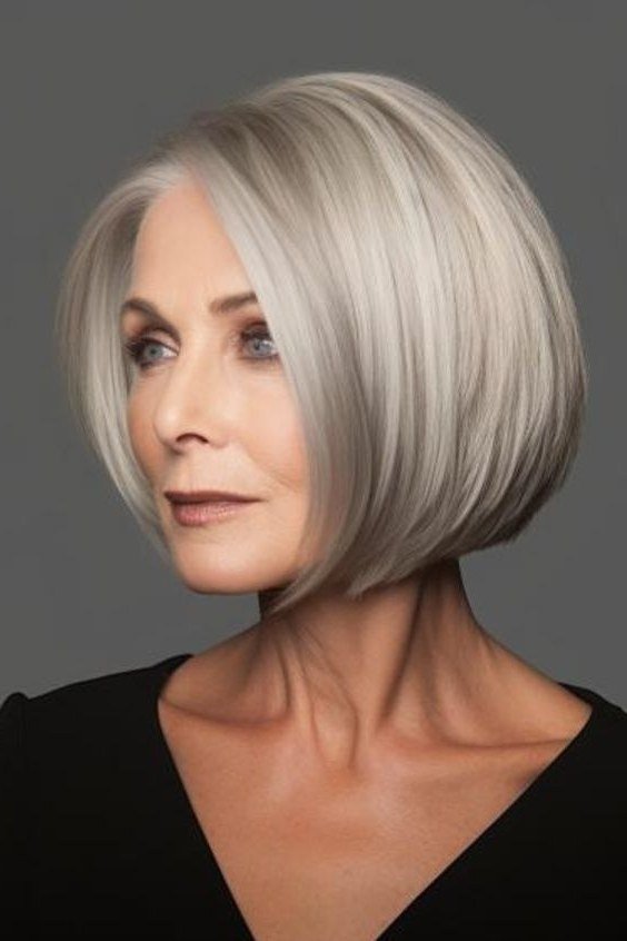 layered silver bob with texture, side profile