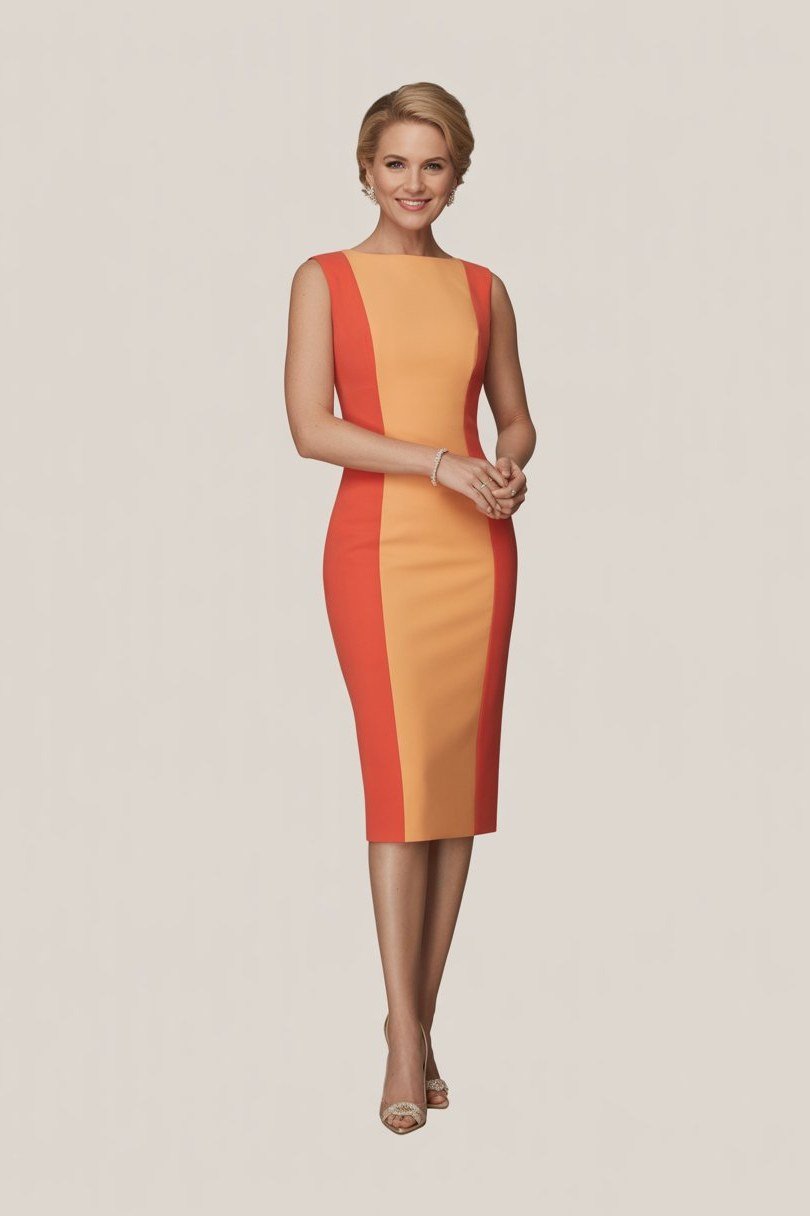 Sunset colorblock sheath dress orange red colorblock sheath dress 40s studio - fall outfit idea for women over 40